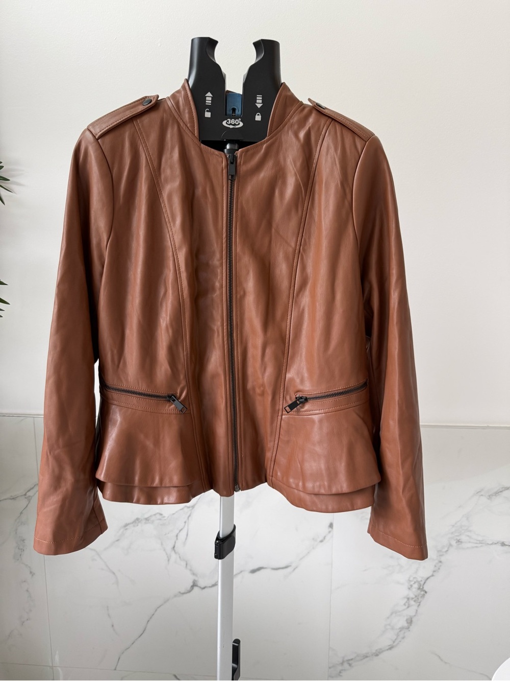 G.I.L.I. Cognac Brown Genuine Lambskin Leather Peplum Moto Jacket Plus Size 16